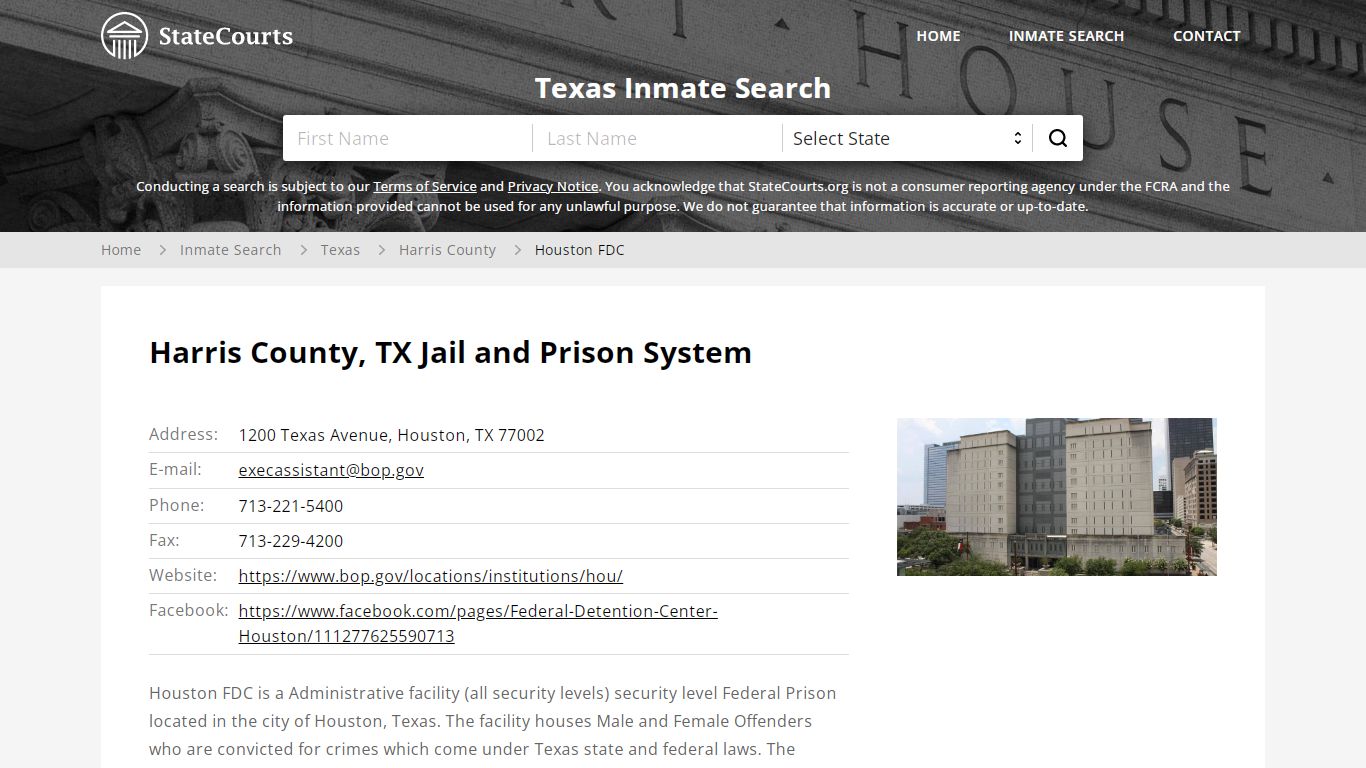 Houston FDC Inmate Records Search, Texas - StateCourts